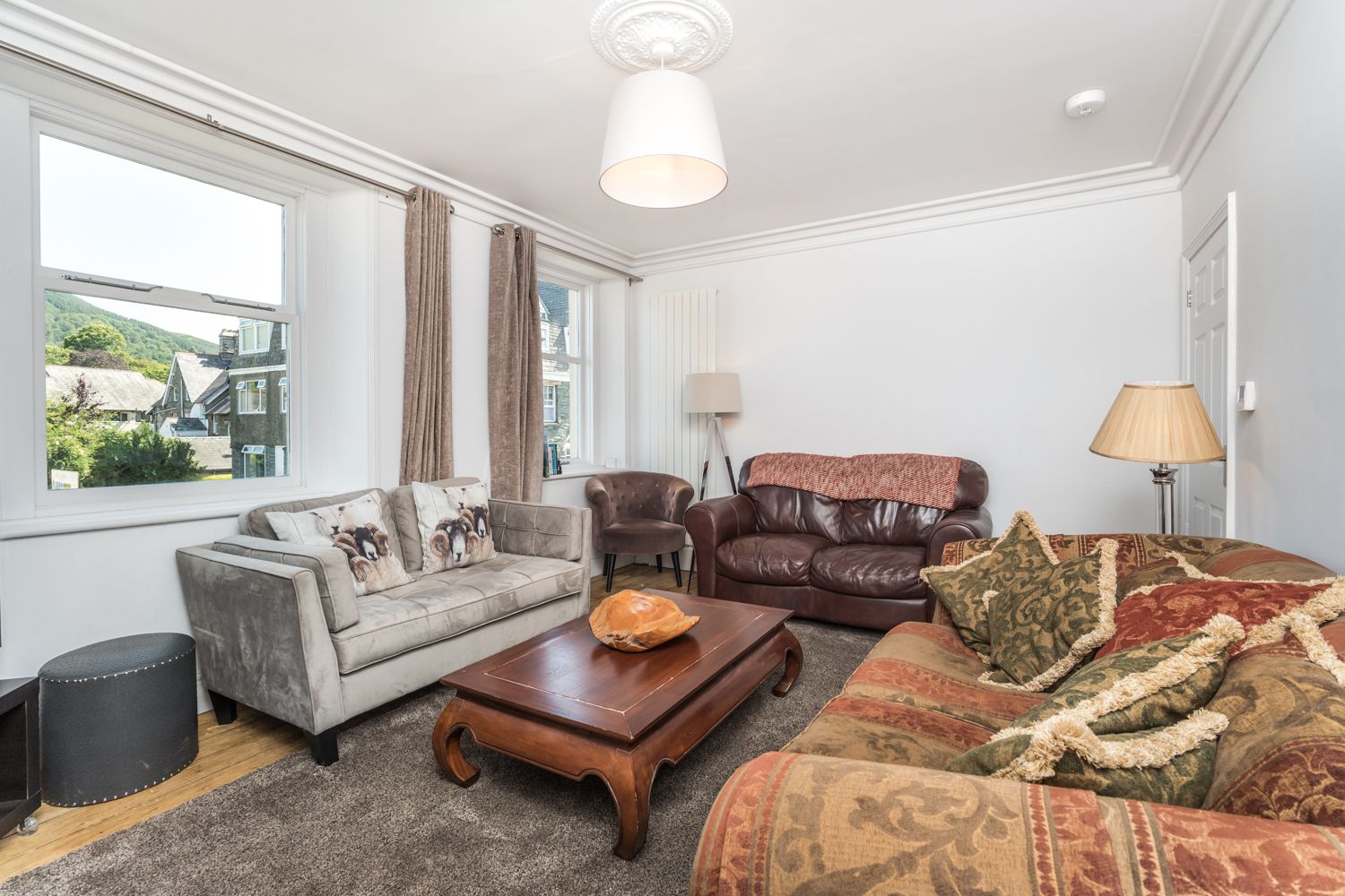 The living area is on the first floor and has beautiful views over Keswick