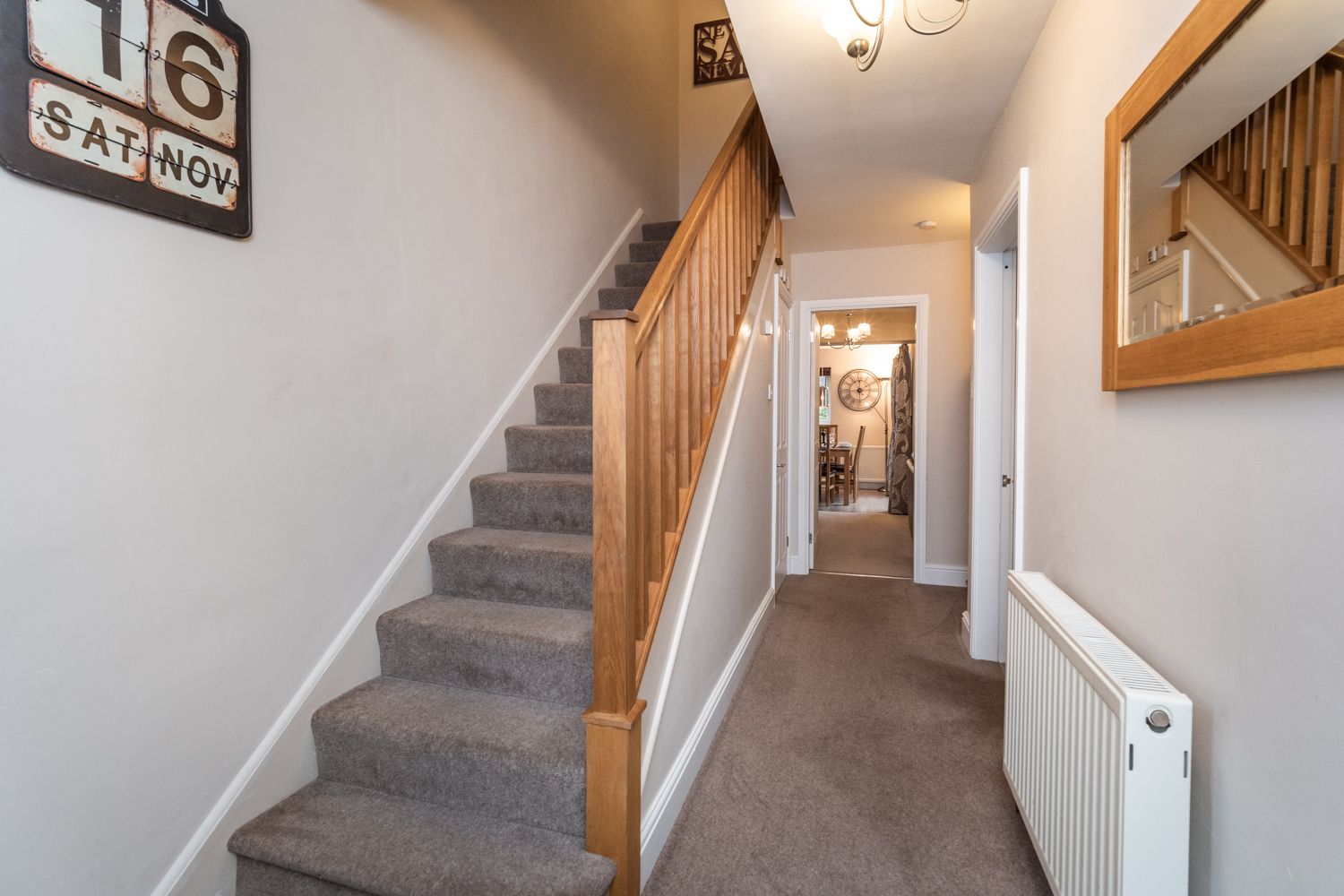 The hallway has plenty of space for muddy boots and coats 