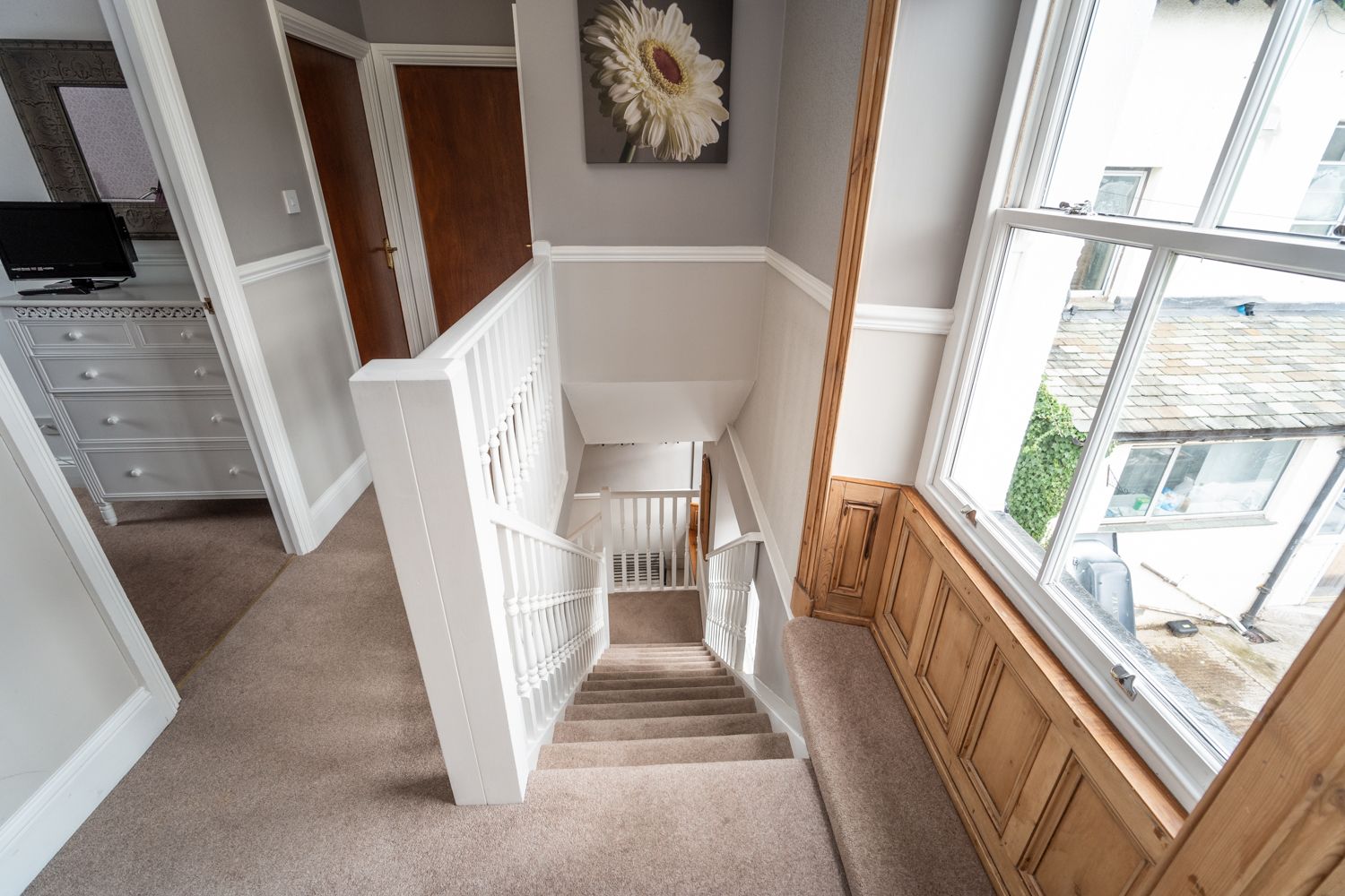 A nice sunny stairwell heading down to the living room