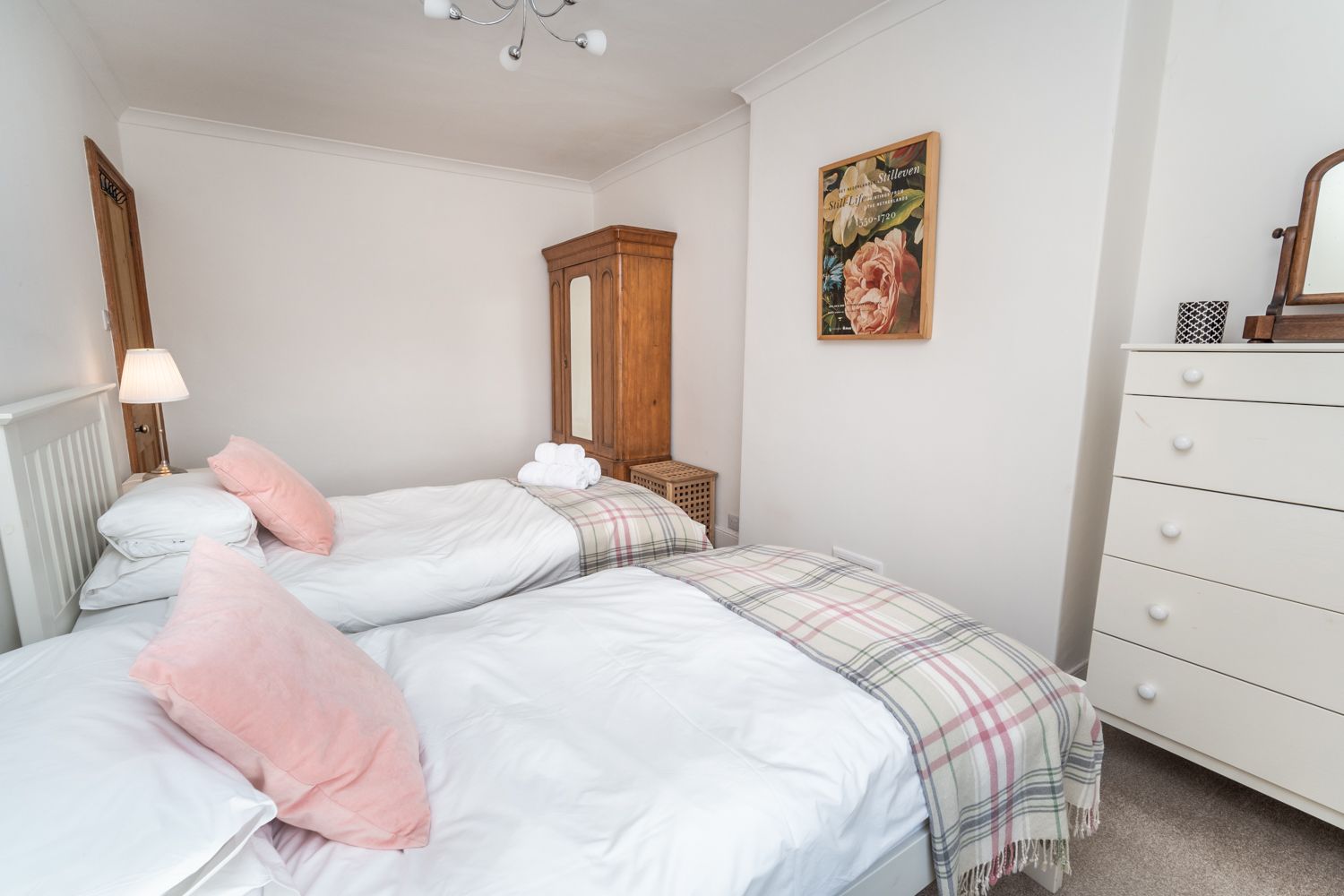 The bedroom has ample storage 