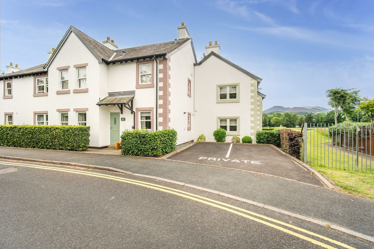 2 private parking spaces can be found at the front of the property