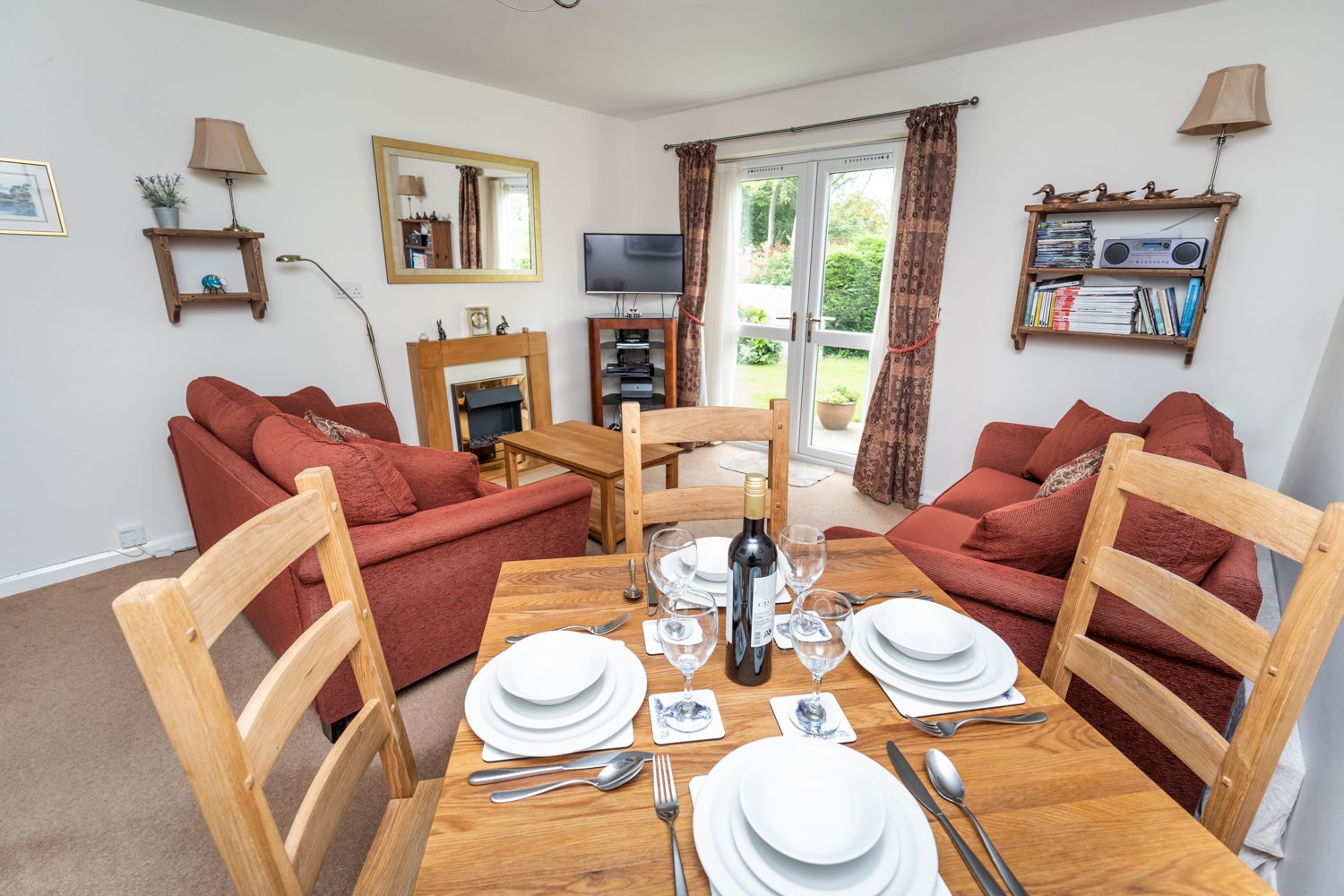 The dining table seats 4 people 