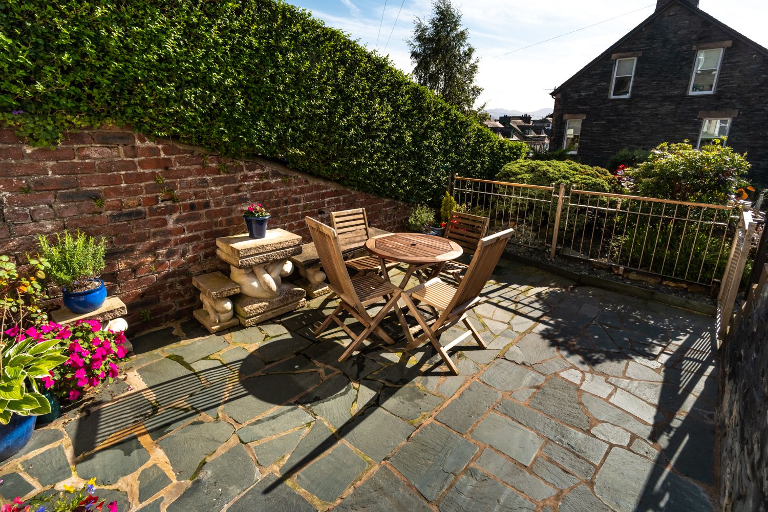 A lovely south facing private terrace in this pet friendly self catering property in Keswick