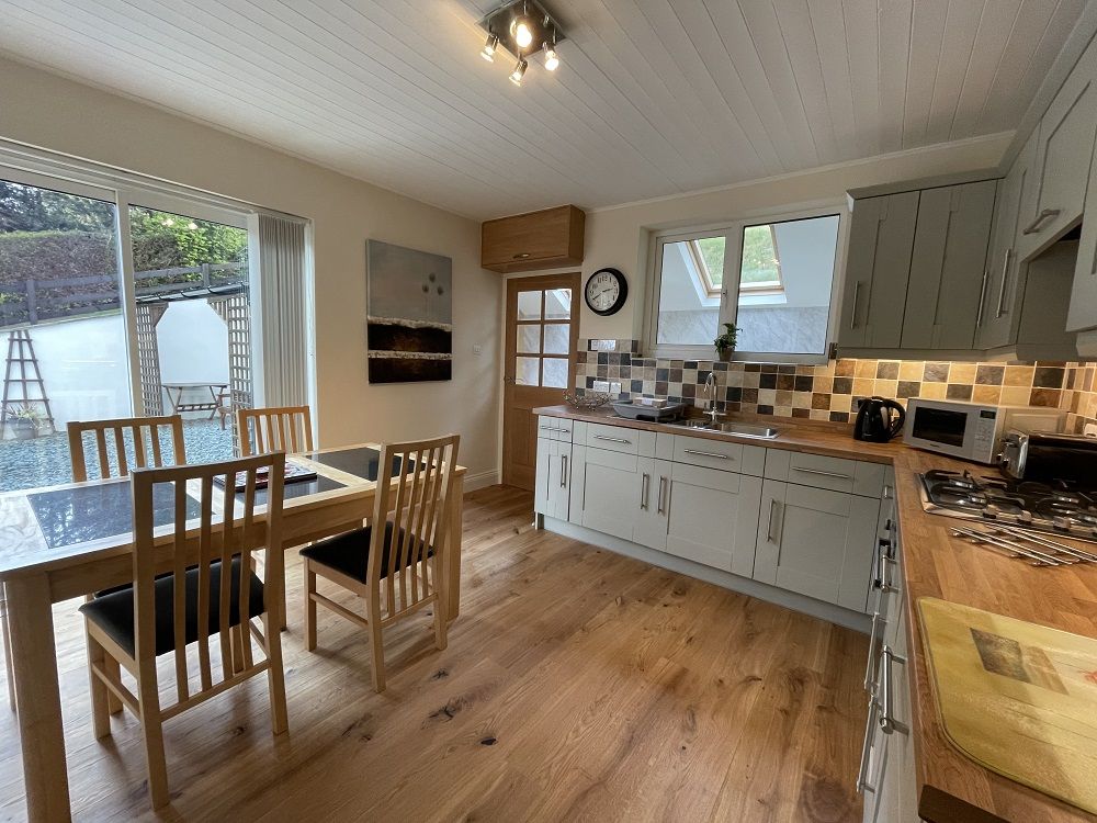 From the dining area, you can access the patio through double doors