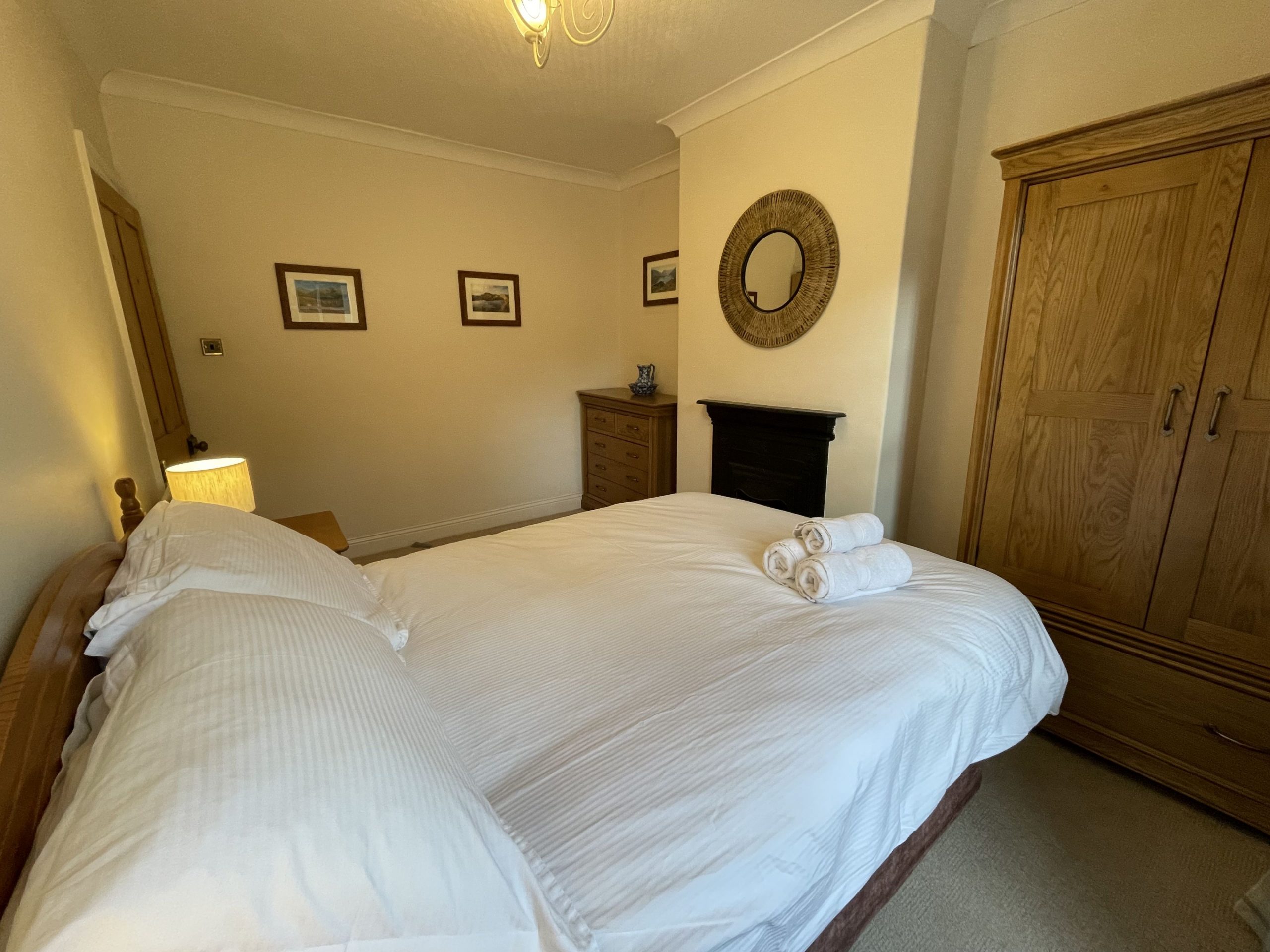 The bedroom has plenty of space for luggage