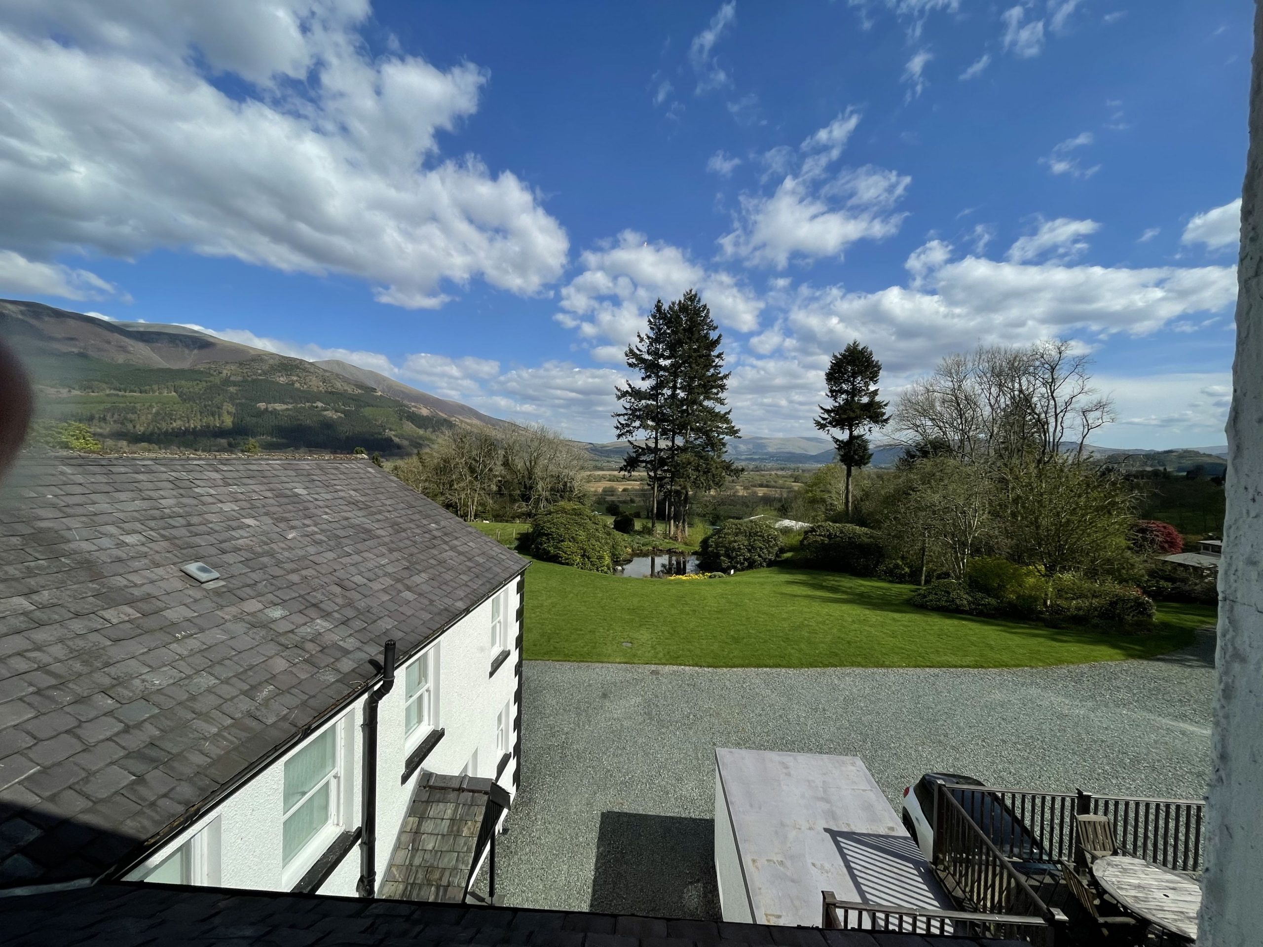 The beautiful apartment has views over the extensive garden 