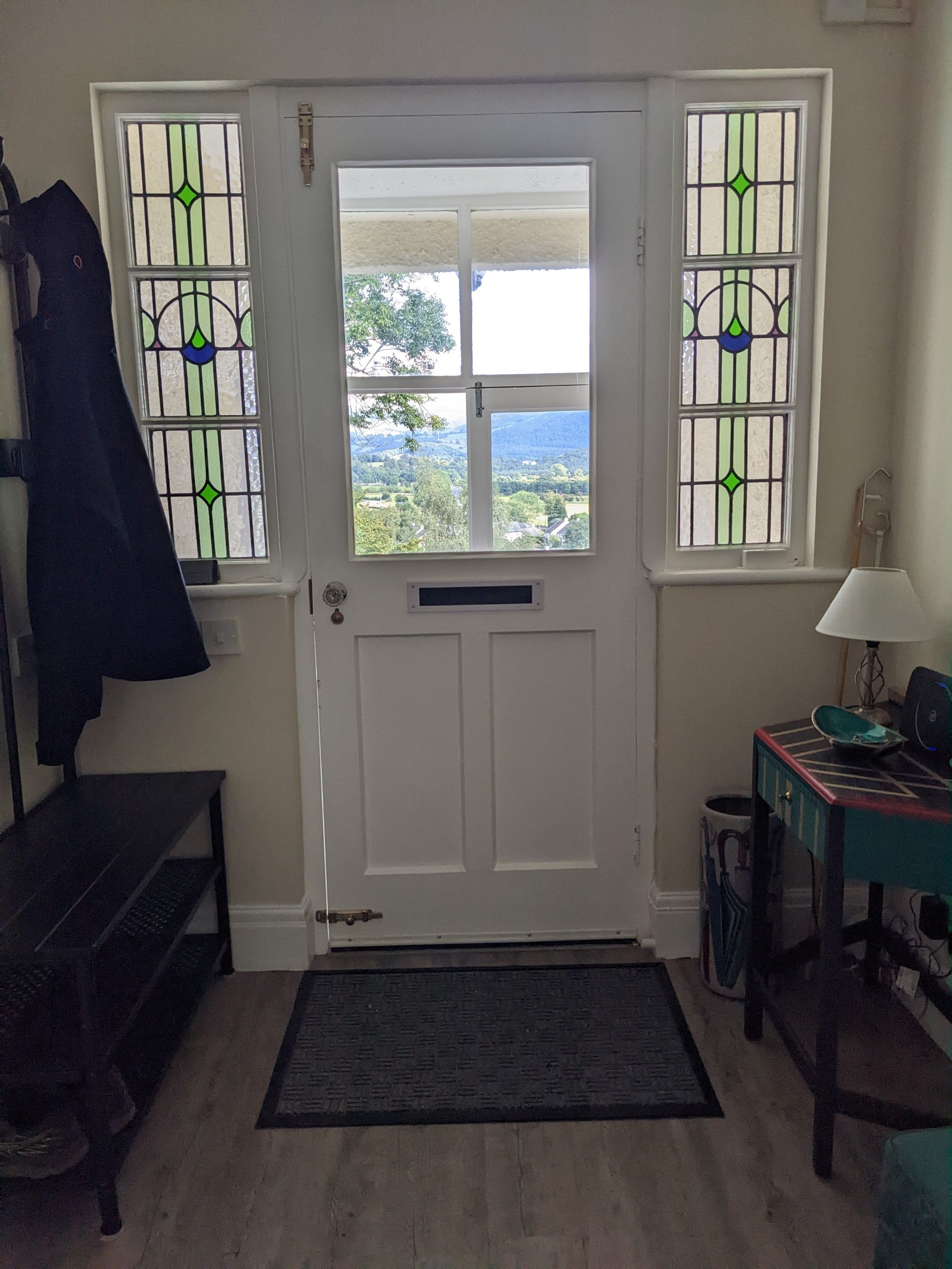 Lovely stained glass windows at the front entrance