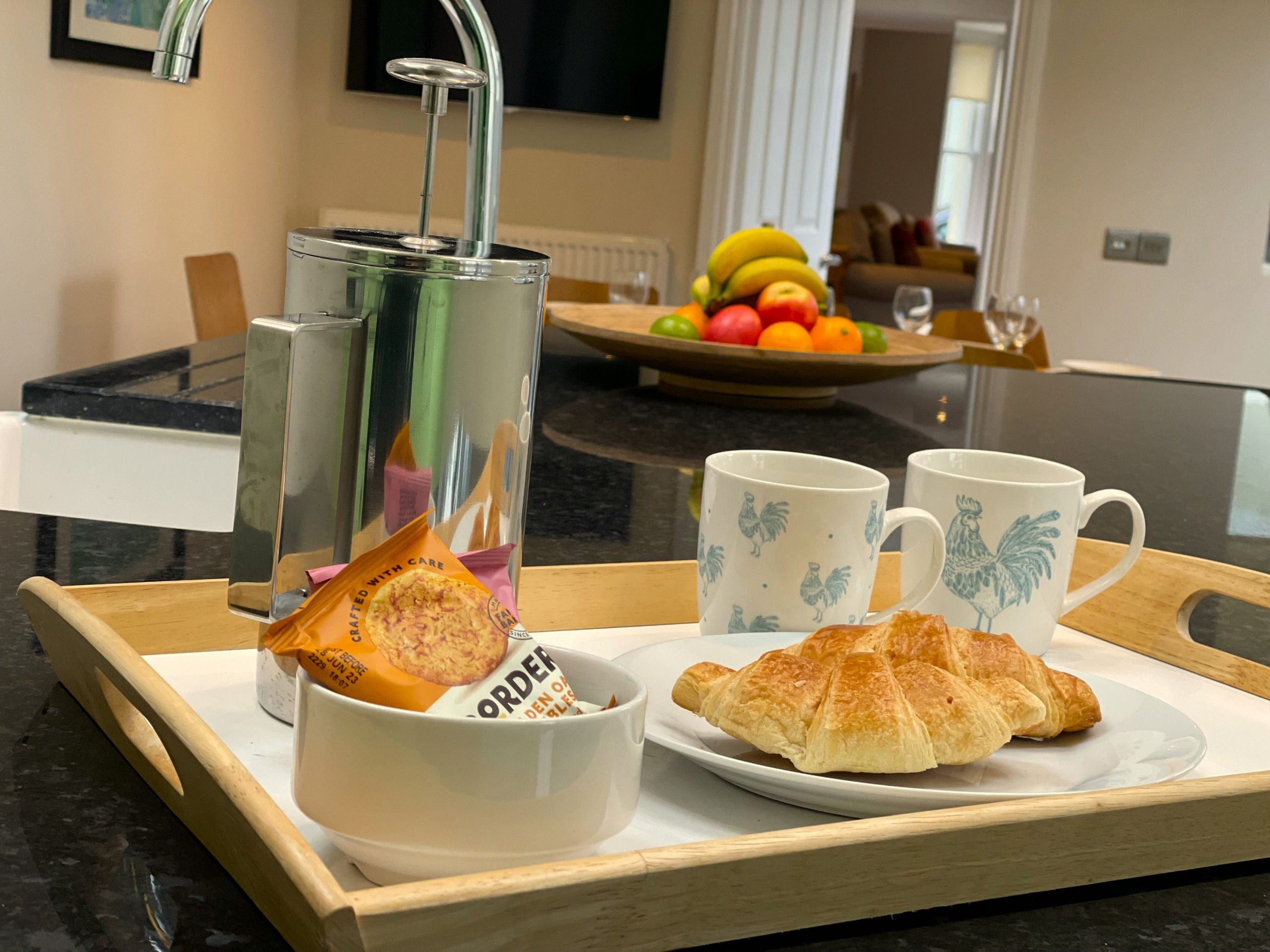 Enjoy a brew and some treats when you arrive