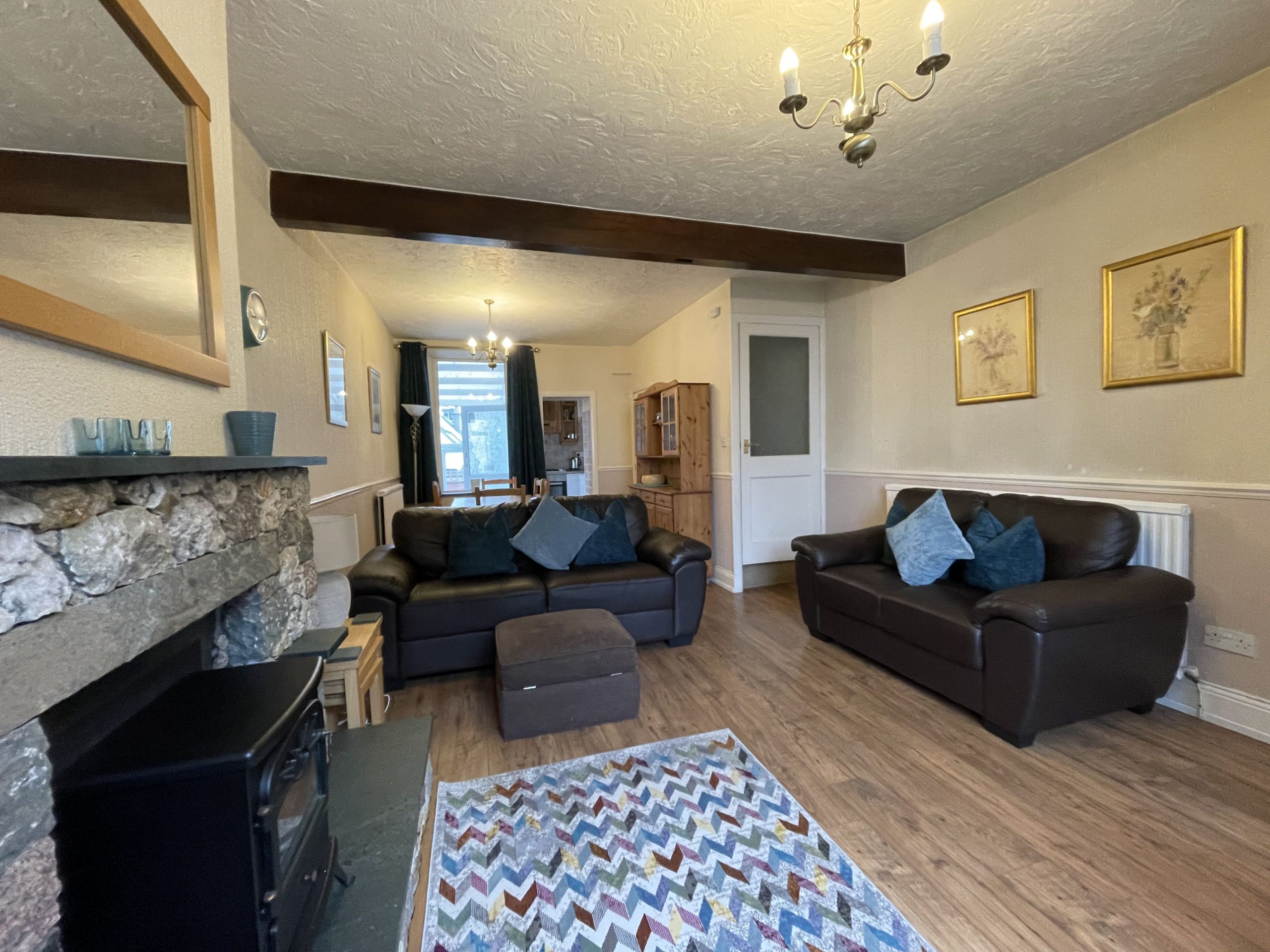 The electric stove will keep you warm in the colder months