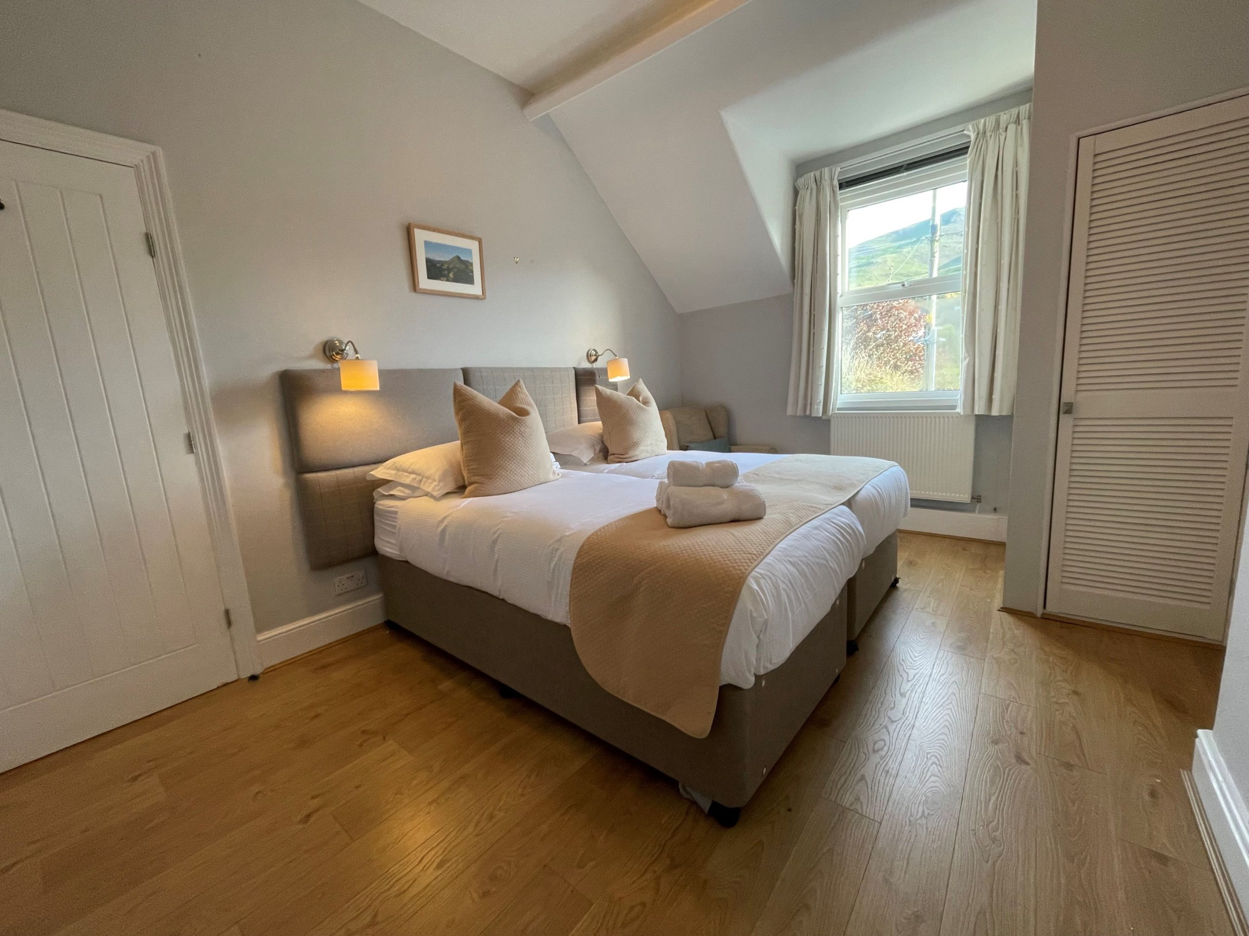 The rear bedroom is made up as a twin as standard