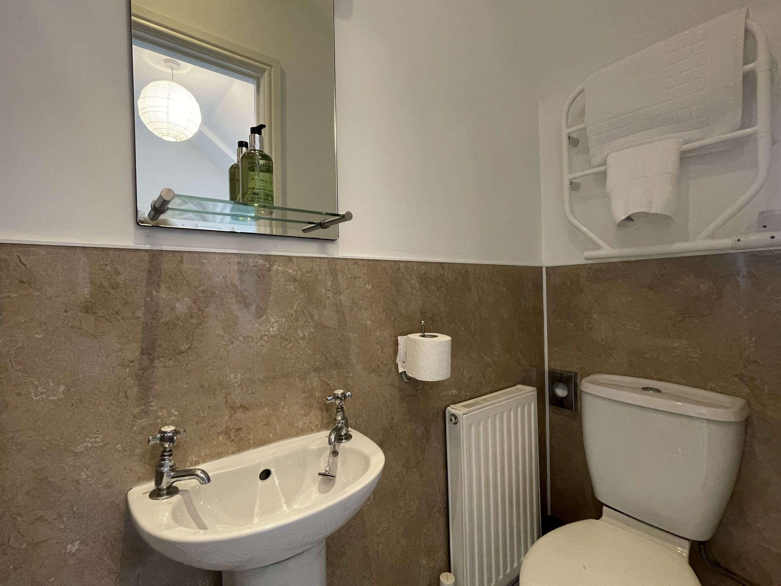 Hand soap is provided