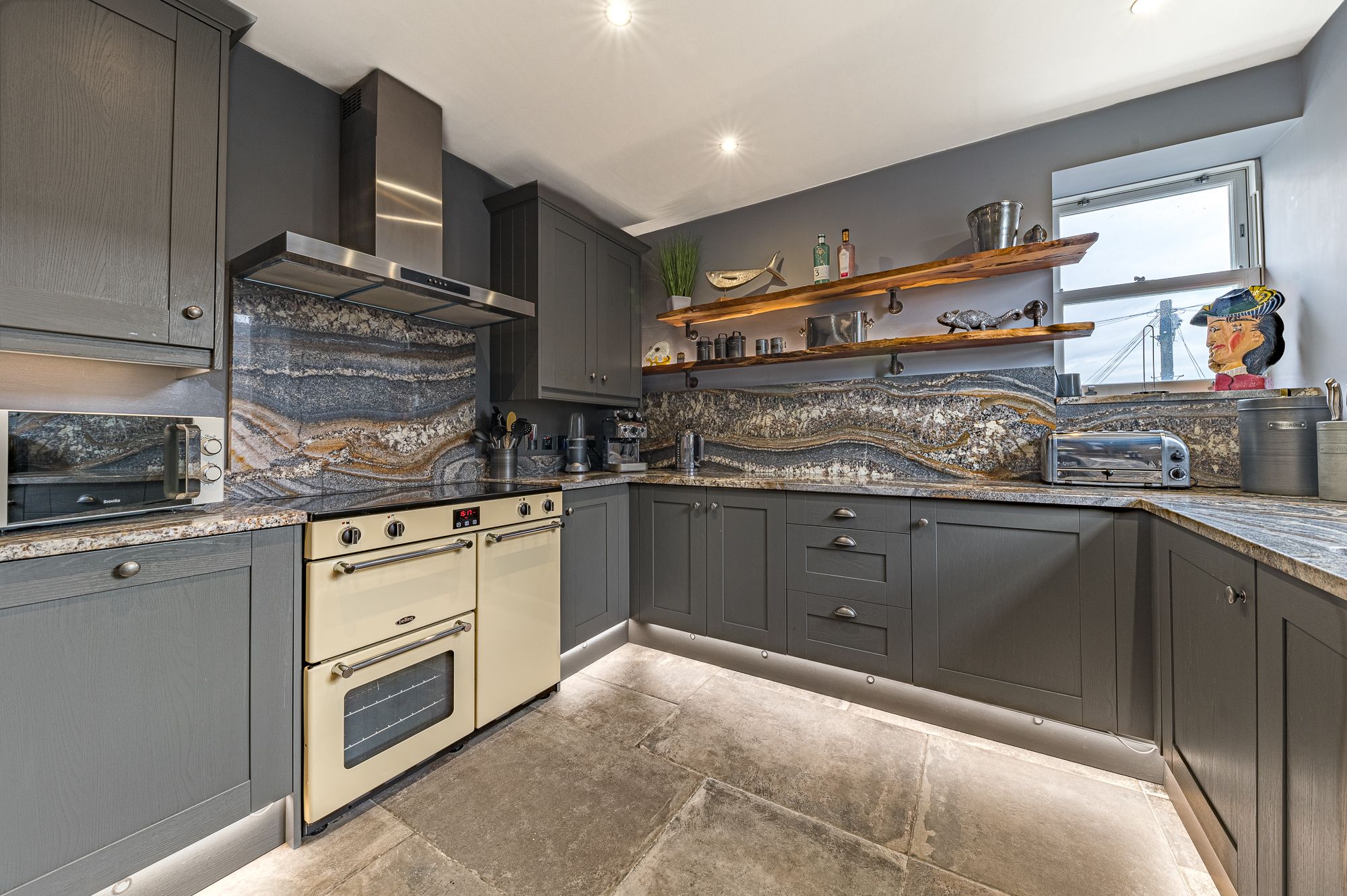 Cookware essentials and high quality appliances, including a double oven and dishwasher, are paired with indulgent extras such as a Dualit coffee machine