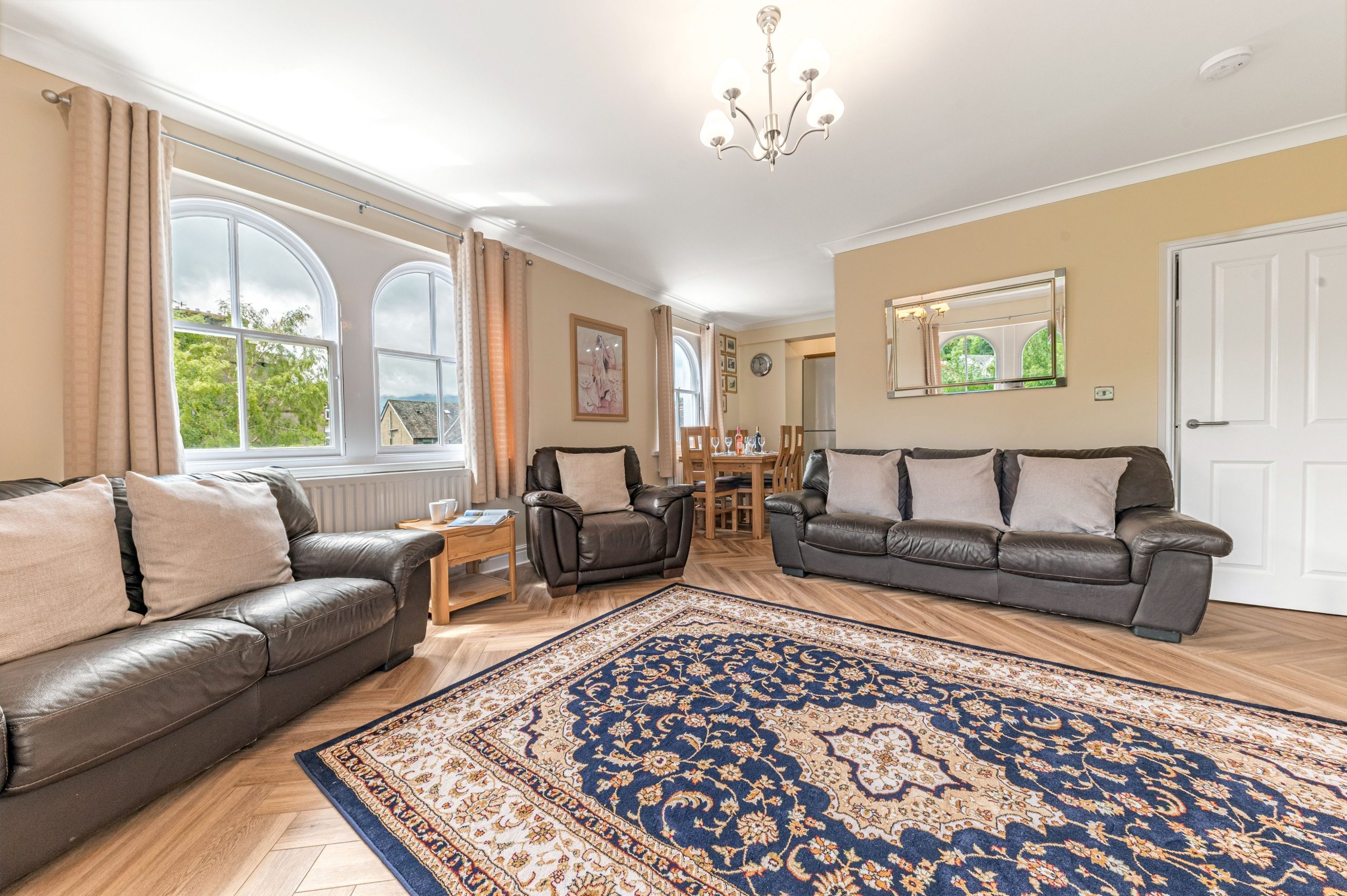 This is a lovely open plan space, to the far left you can see the dining and kitchen areas