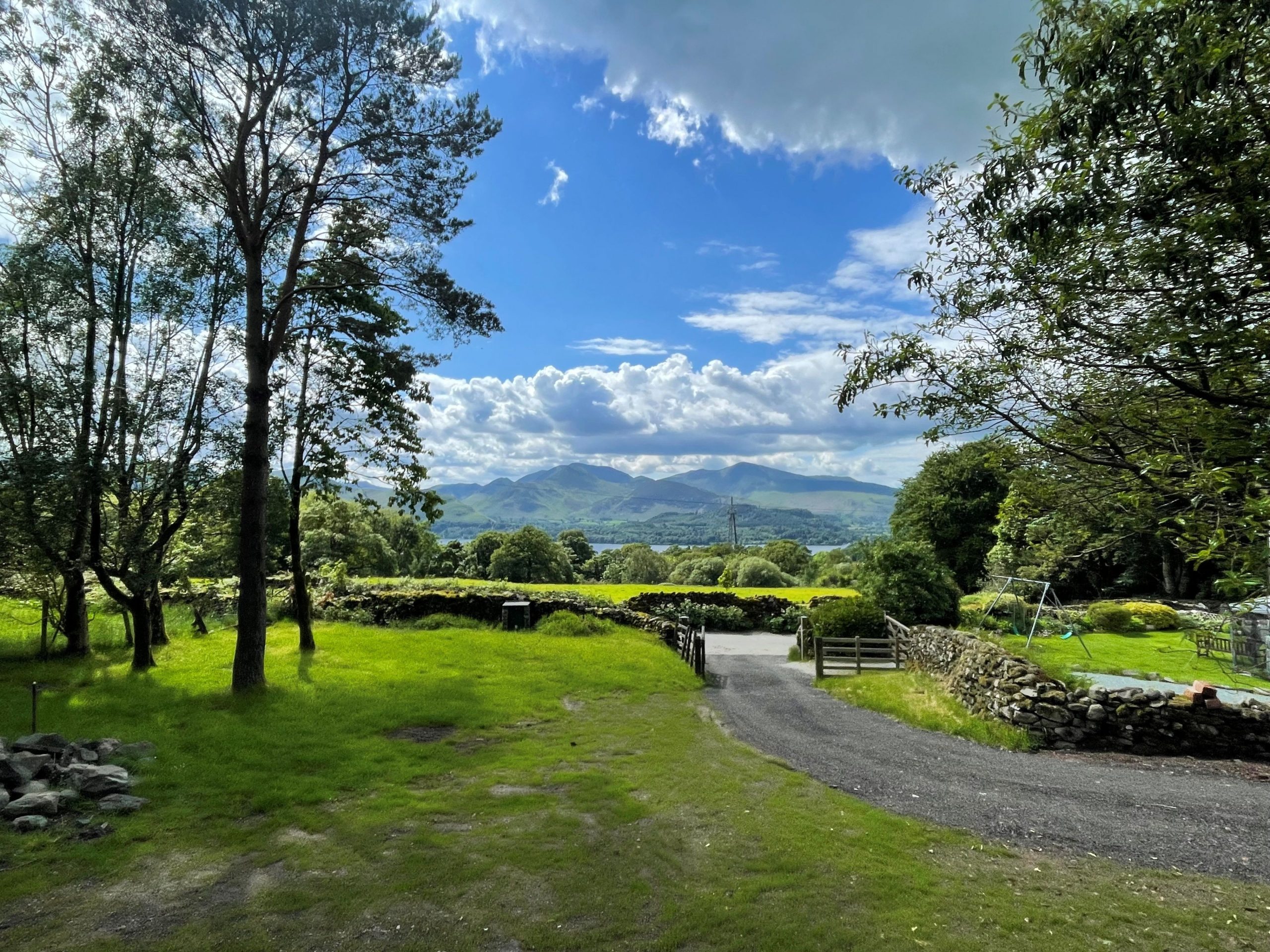 Look out from the decking area towards Derwentwater and the Western Fells