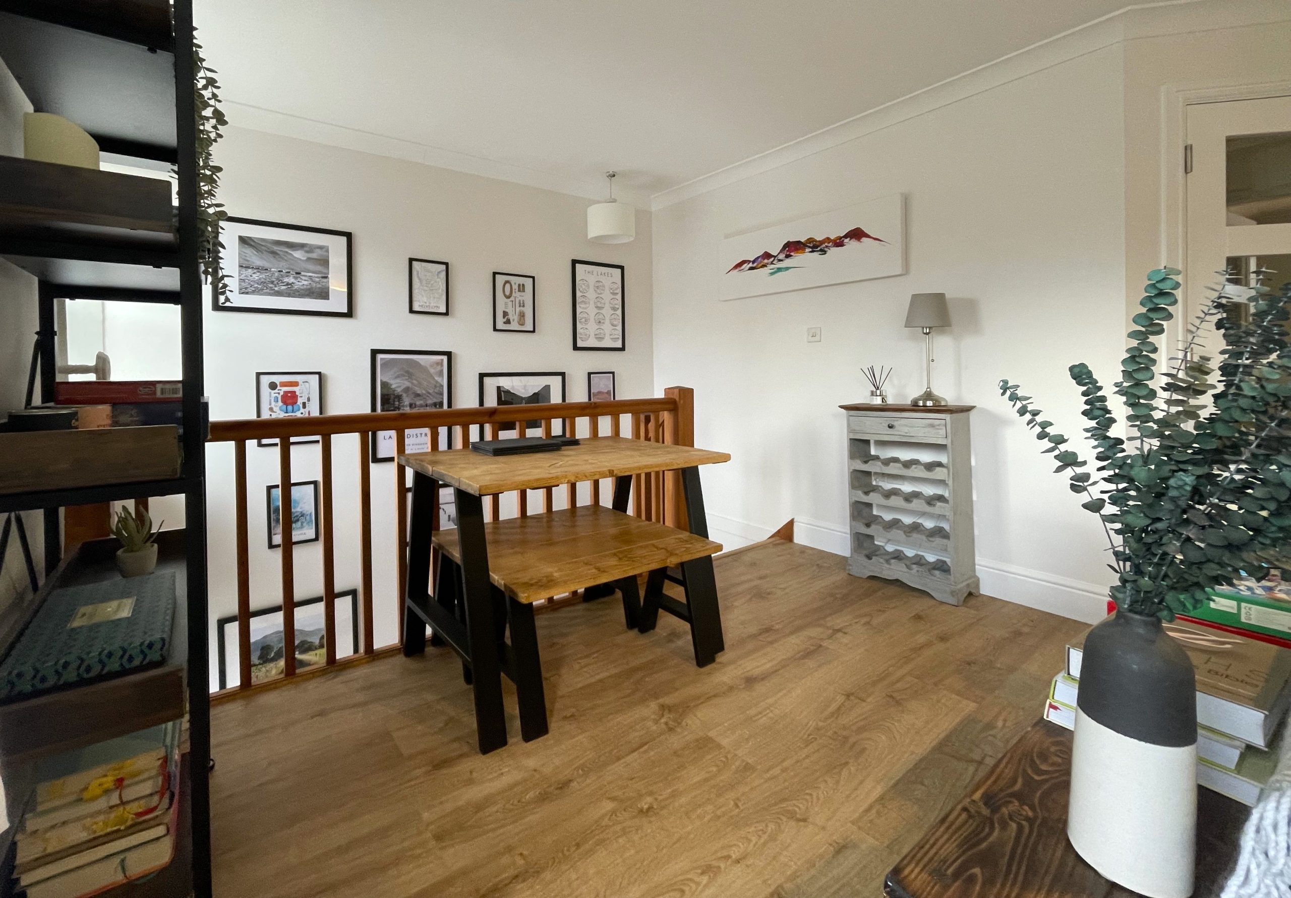 The dining table seats 4 people