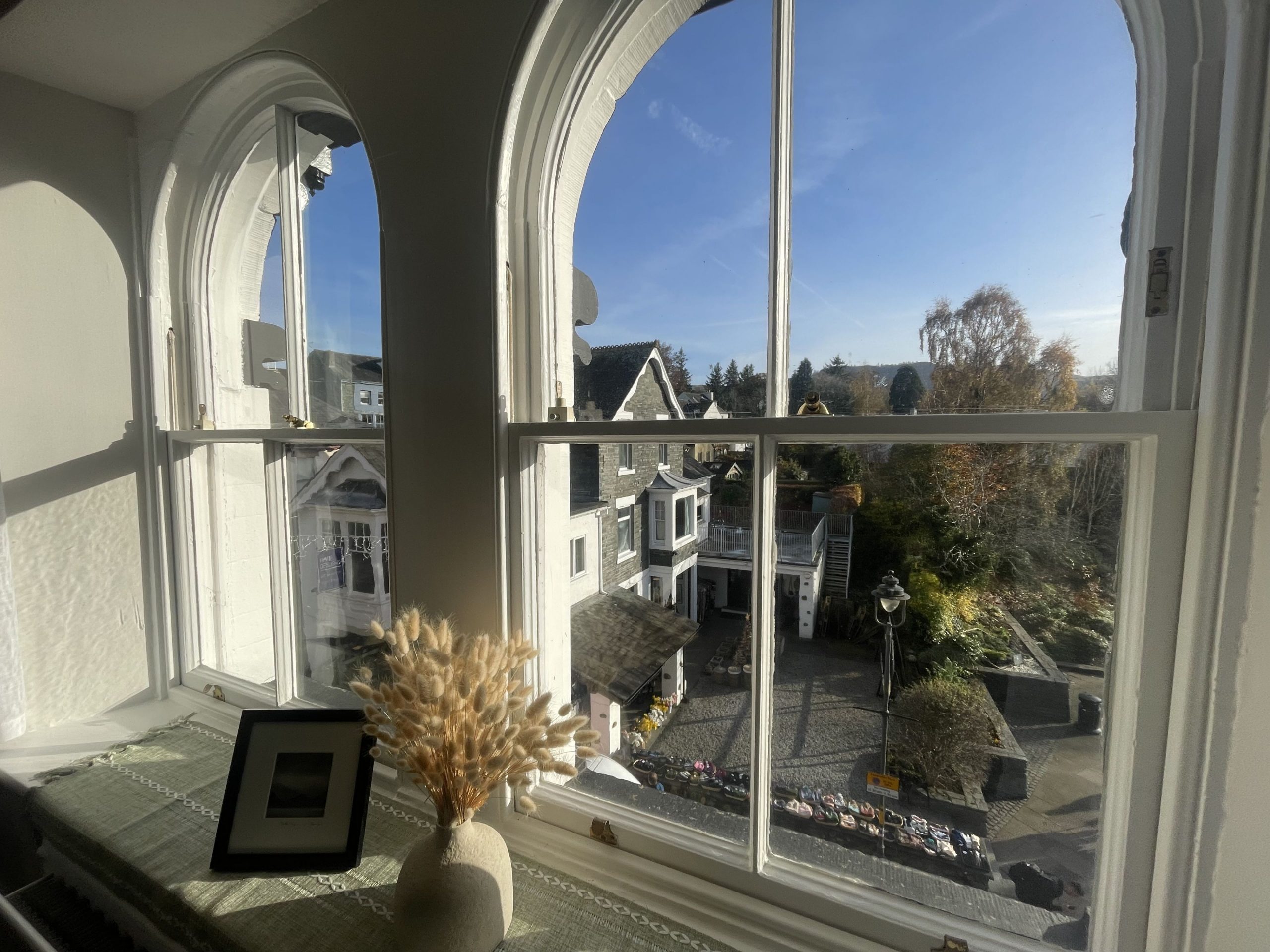Gorgeous sash windows look out over Lake Road and beyond