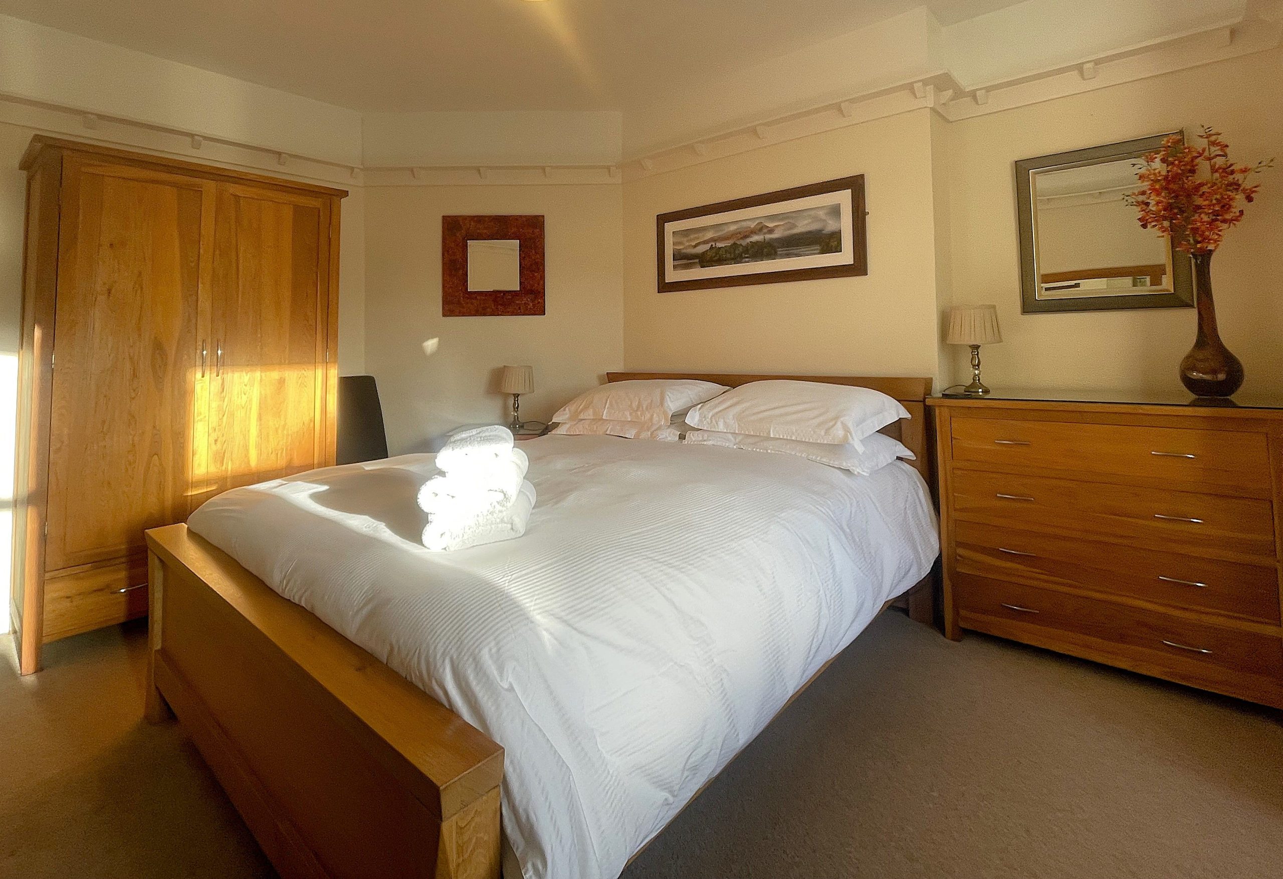 Comfortable king-size bed can be turned into twin beds on request