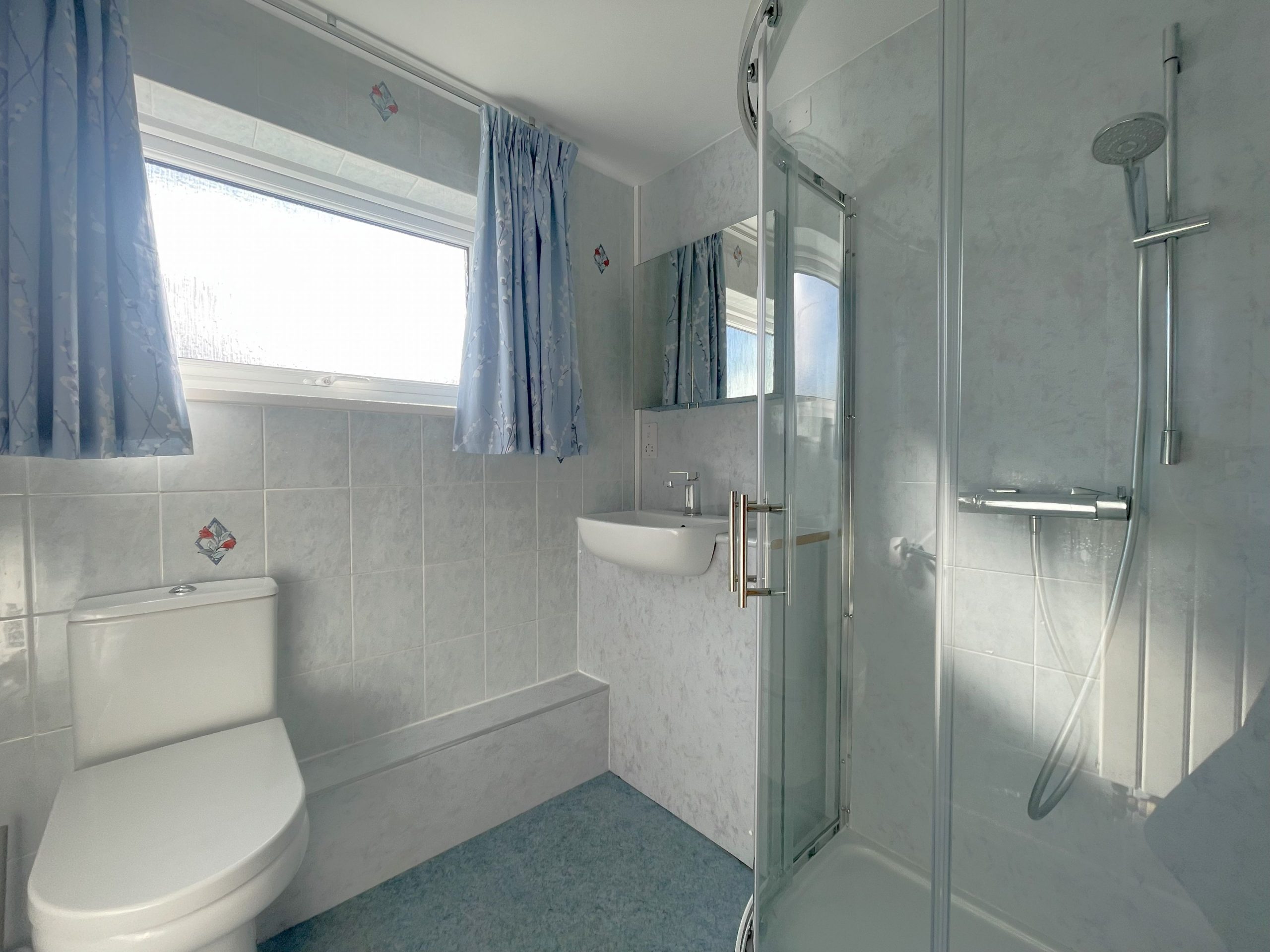 the shower room, with WC, wash basin and large shower.