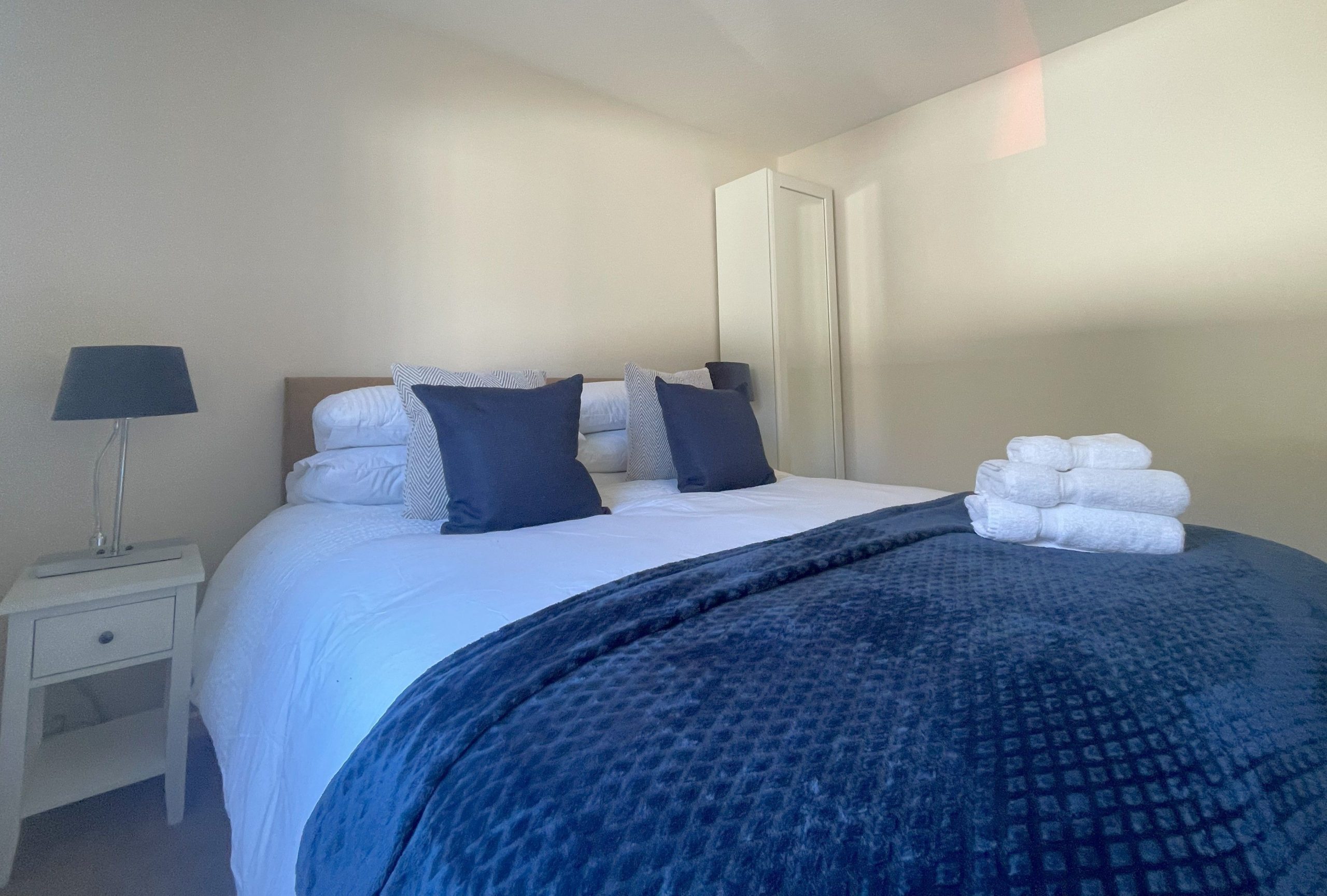 The double bedroom has been decorated in calming neutrals. 