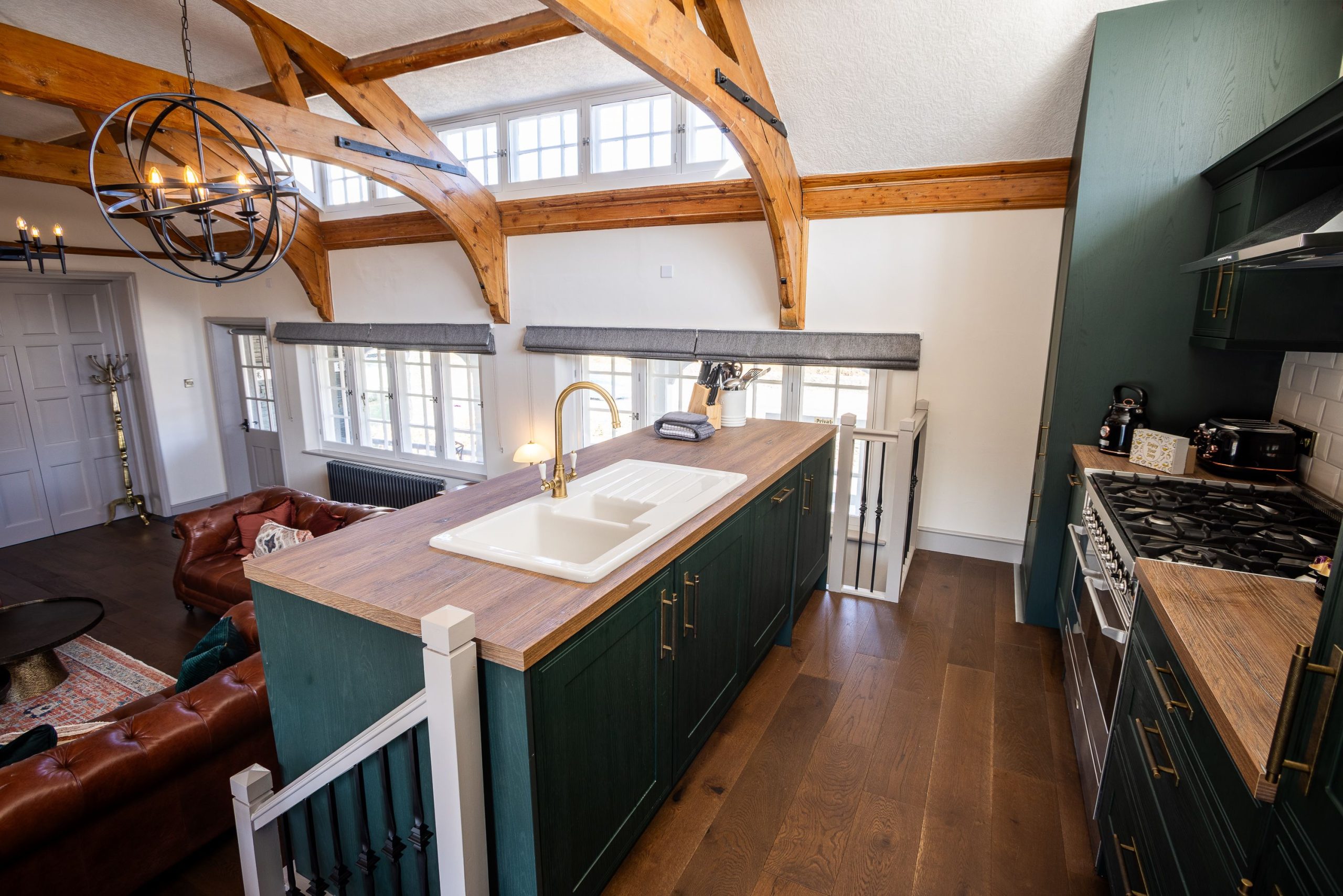 You can enjoy cooking up a storm whilst socialising from the mezzanine 