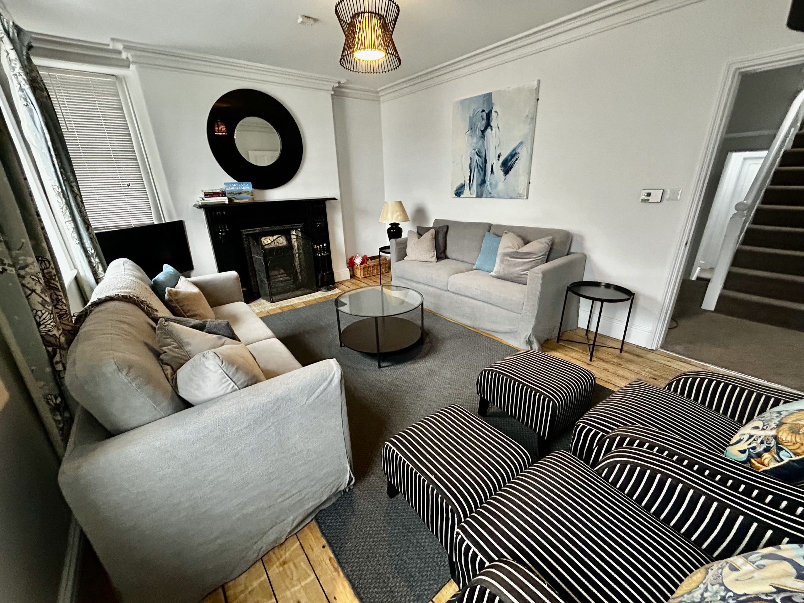 With NEW sofas, unwind in the spacious living room.