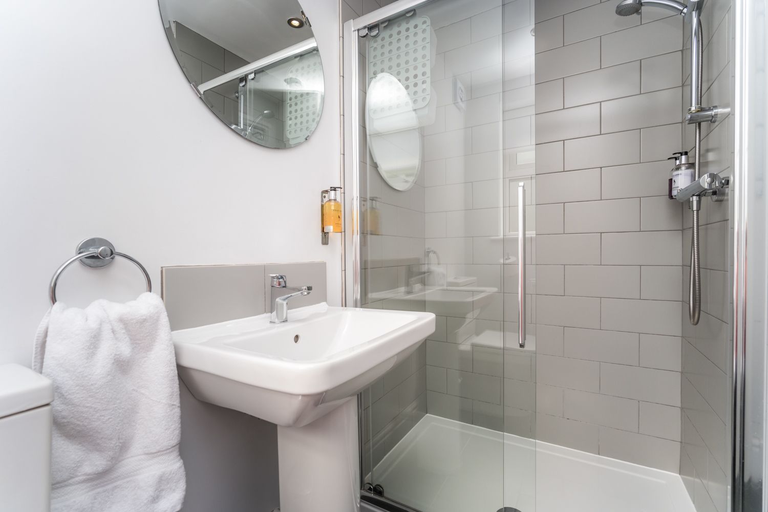 Towels and hand soap are also provided