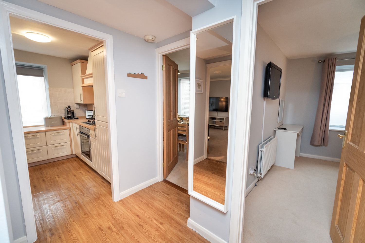 The inner hallway has access to the other rooms of the property