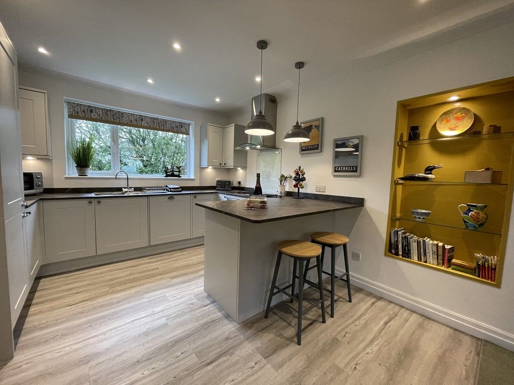 The spacious kitchen area is equipped with everything that you need for your self-catering holiday