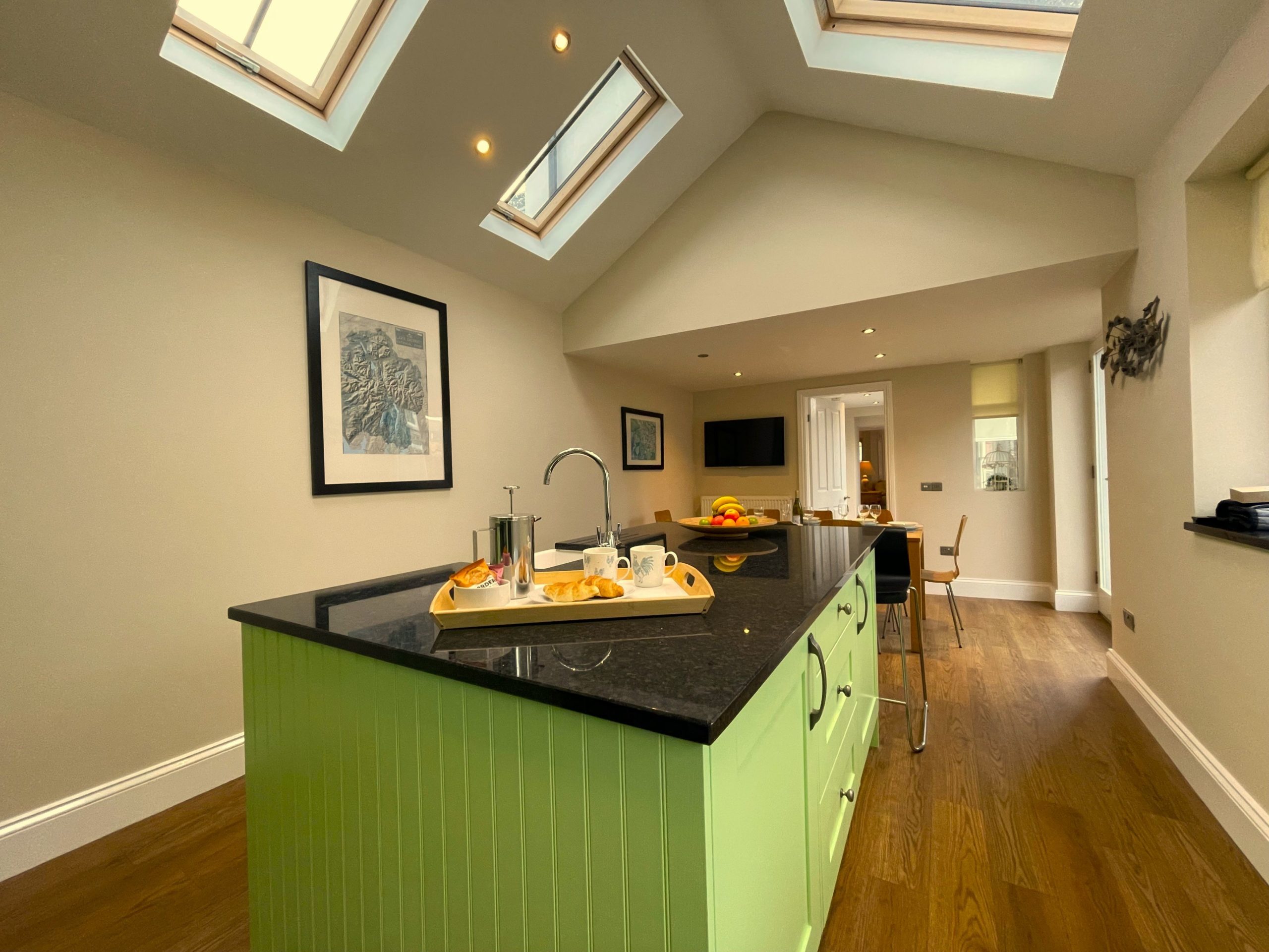 From the kitchen, there is access to the patio area